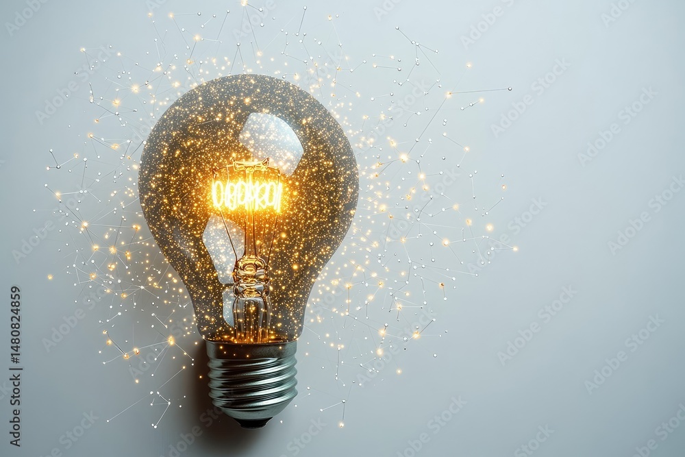 Aufkleber illuminated lightbulb with interconnected network