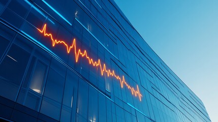 Fototapeta premium Financial Downturn Red Line on Glass Building, Economy, Stockmarket