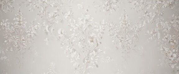Fototapeta premium Delicate white damask, blossoms & vines, refined texture , bright, pattern