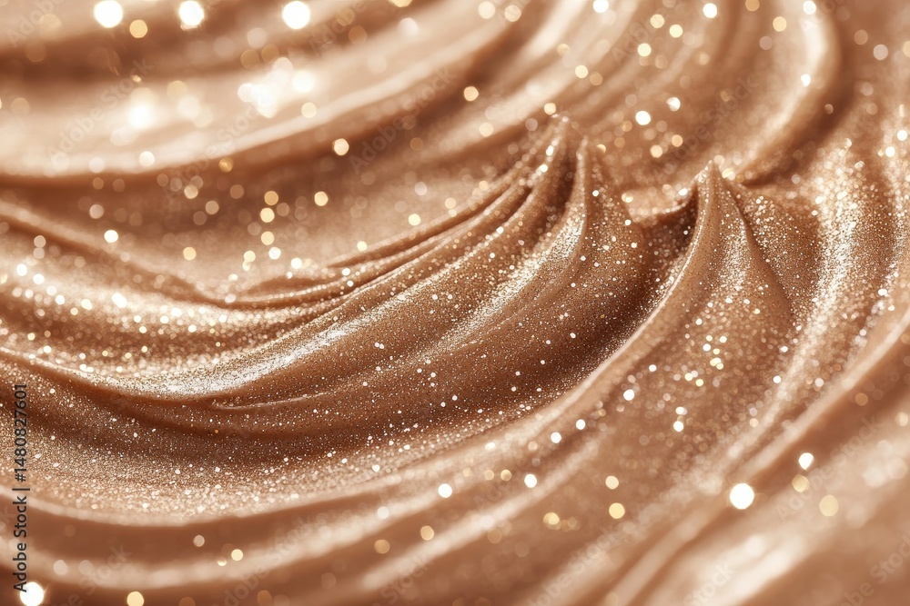 Poster Smooth shimmering bronze texture with sparkling particles and gentle curves during daylight showcasing elegance and luxury in design