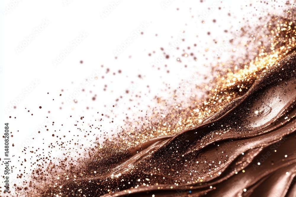 Poster Smooth shimmering bronze texture with sparkling particles and gentle curves during daylight showcasing elegance and luxury in design