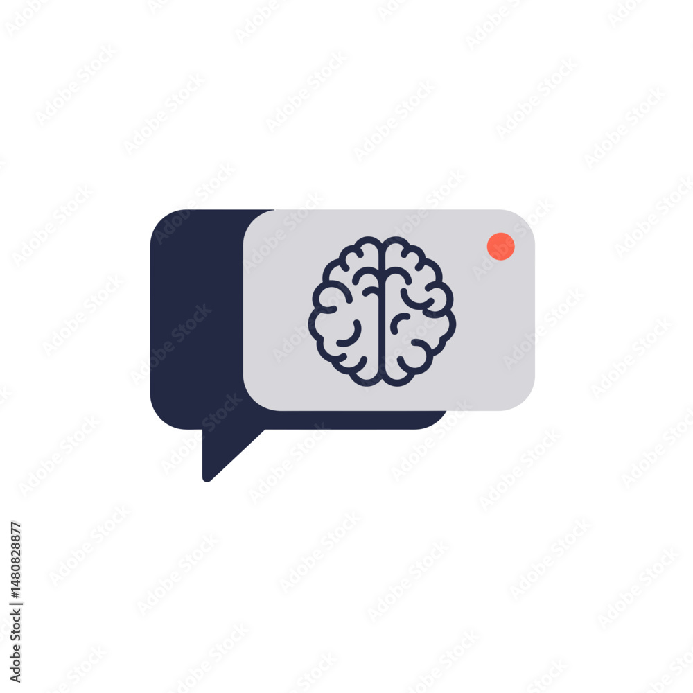 Poster chat bubble icon with brain symbol representing smart business assistant