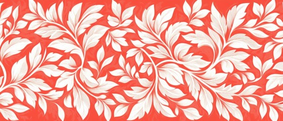 Coral and white leaf pattern, nature design, textile print