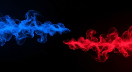 Fototapeta premium Blue and Red Smoke Streams - Abstract of blue and red smoke streams against a black background, symbolizing opposing forces or duality