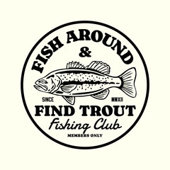 Obraz premium Hand-drawn fishing graphic. Vector trout fish illustration. Perfect for t-shirt prints, posters, stickers, and other uses. 
