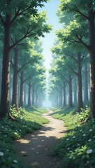 Obraz premium Tranquil Anime Forest Banner, Serene Woodland Scene