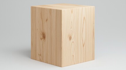A light brown wooden cube with a natural wood grain texture.