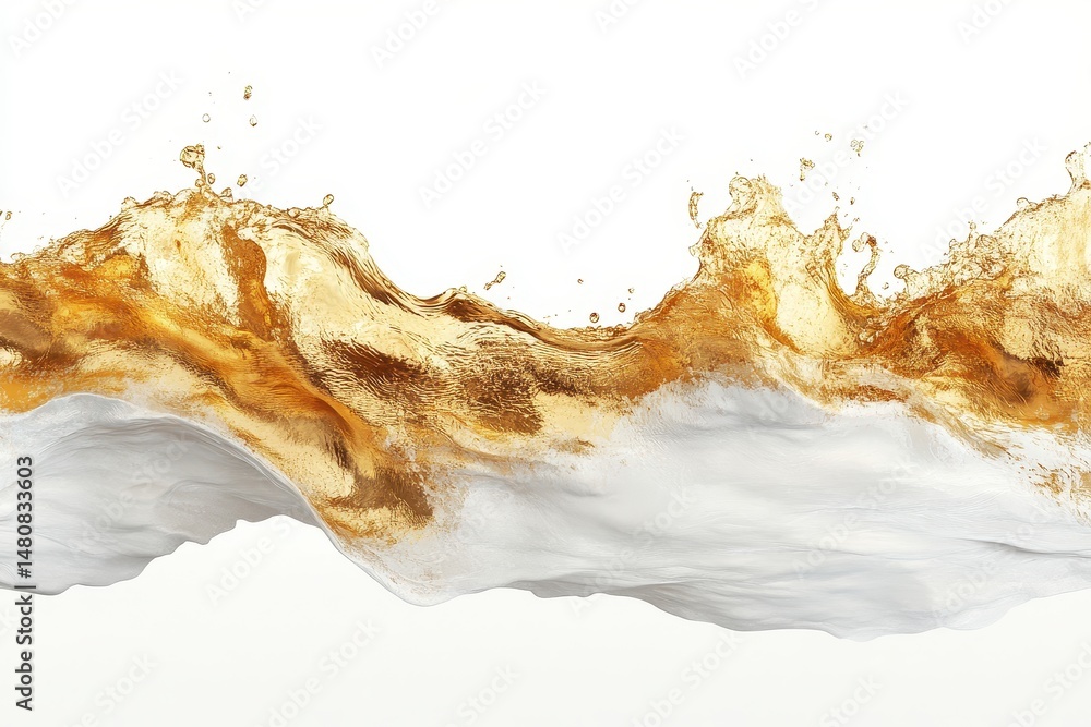 Poster vibrant orange liquid splashes creating dynamic waves against a reflective surface in a bright, mini
