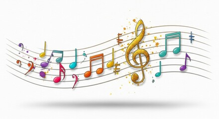Colorful Musical Notes on Staff - Vibrant musical notes dancing on a flowing staff, perfect for music-related projects