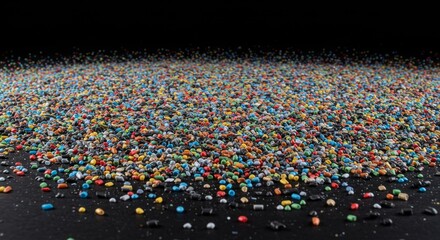 Fototapeta premium Colorful Polymer Granules and Pellets: A Macro Study - Vibrant plastic polymer granules and pellets, showcasing texture, color variety, and potential. Symbolizing innovation, manufacturing, recycling