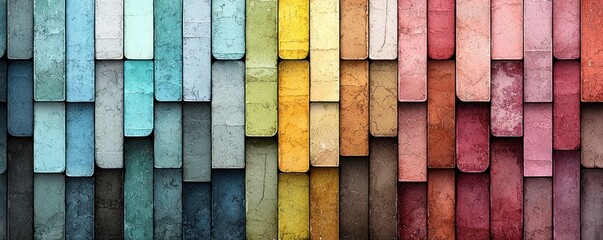 Abstract textured blocks in a vibrant spectrum of colors, ranging from cool blues and greens to warm yellows, oranges, and reds.  The blocks create a visually appealing gradient