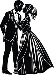 Vector illustration of boho style wedding background,kissing bride,groom,