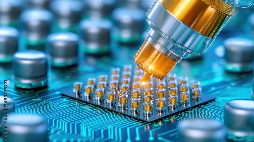 Poster close up of a circuit board being tested