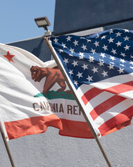 Close-Up of the California State Flag and U.S. Flag Together