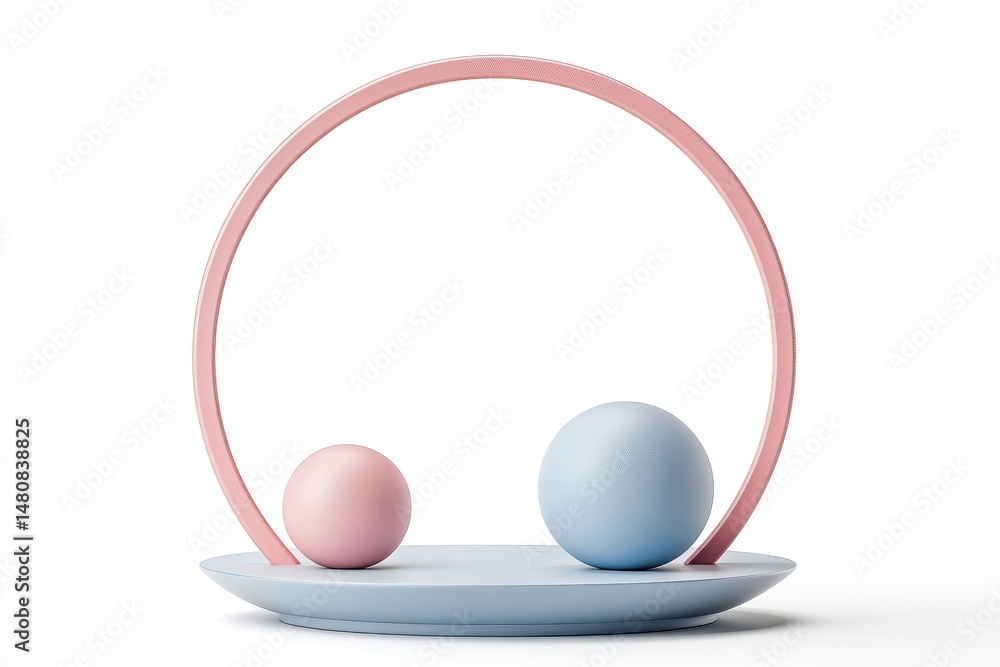 Aufkleber modern decorative arrangement featuring pastel spheres in a minimalistic design on a sleek circular 