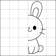cute and simple bunny drawing sketch with grid to learn how to draw for kids