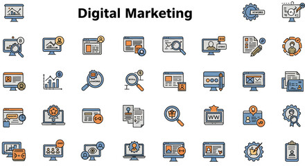 Digital Marketing Icons SEO SEM Social Media Website Analytics