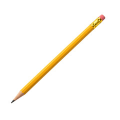 Yellow pencil with eraser, isolated on transparent background