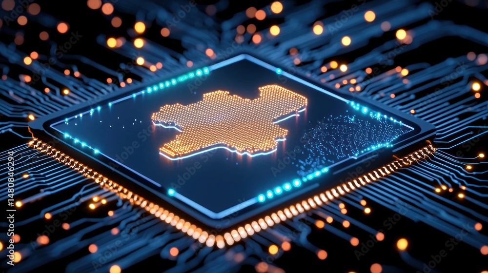 Aufkleber An abstract design of a digital processor with glowing pattern