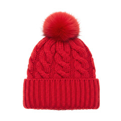 Knit winter hat with pompom isolated on transparent background