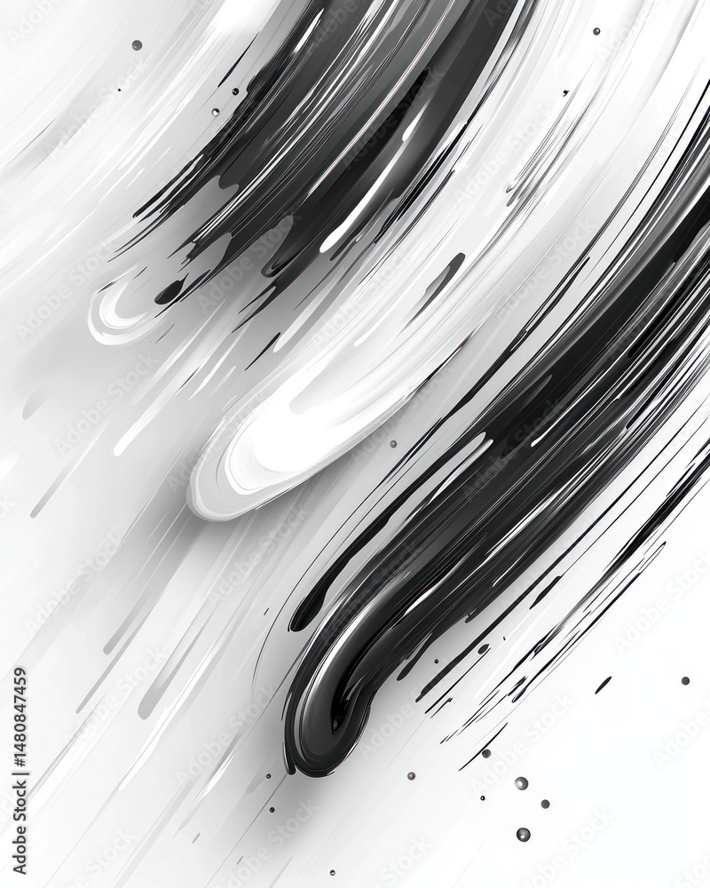 Poster abstract swirling grayscale artwork with dynamic brushstrokes creating a sense of motion and energy