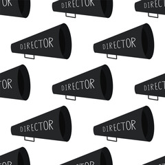 A seamless pattern with black movie director megaphone. Video production print.