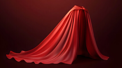 A flowing red cloak draped elegantly against a dark backdrop, evoking mystery and enchantment.