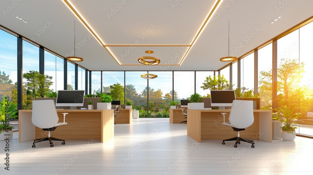 Poster bright modern office space with a view of nature