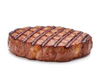 Grilled Steak Isolated on White - A perfectly grilled steak, showcasing delicious grill marks, sits on a pristine white background