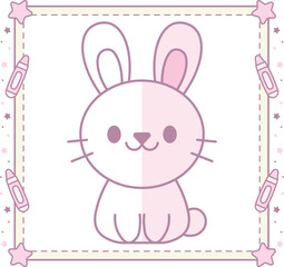 cute bunny drawing with easy trace to complete coloring