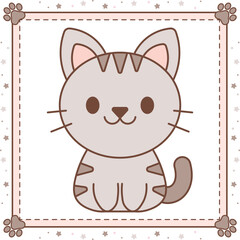 cute cat drawing with pastel colors and with cute cat feet print frame
