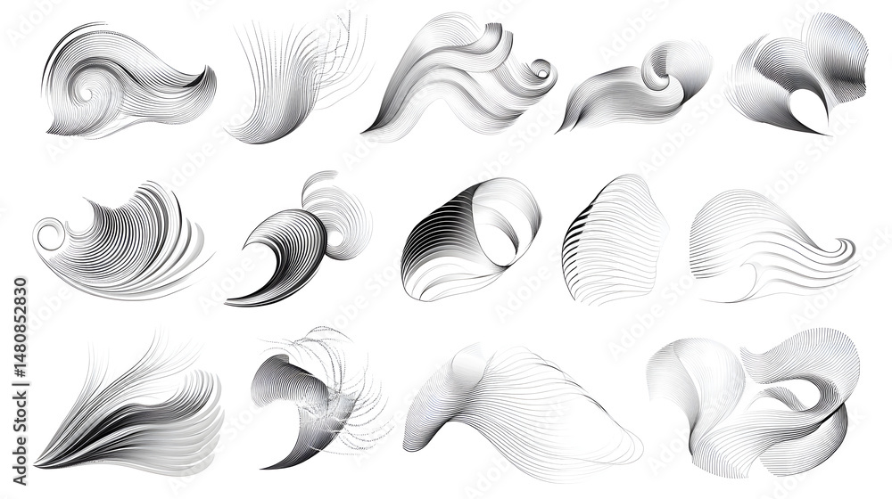 Aufkleber abstract black and white wave patterns showcase fluidity and movement through intricate line designs