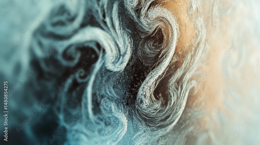 Poster intricate swirling patterns of colors and light in a fluid form.