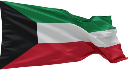 Obraz premium Kuwait Flag Waving in the Wind - A high-resolution of the Kuwaiti flag waving majestically. Perfect for representing national pride or geographical contexts