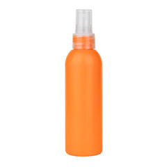 hair spray in orange bottle isolated on white background