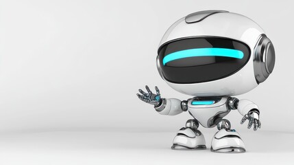 Friendly small robot presenting white and chrome design blue led lights 3 d rendering