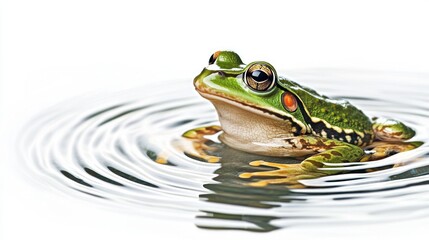 Green frog in water closeup nature photography with ripples