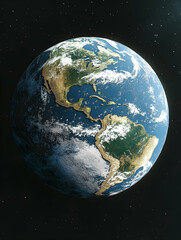 Naklejka premium A detailed view of Earth, showcasing North and South America, the Caribbean, and surrounding oceans, against the backdrop of space