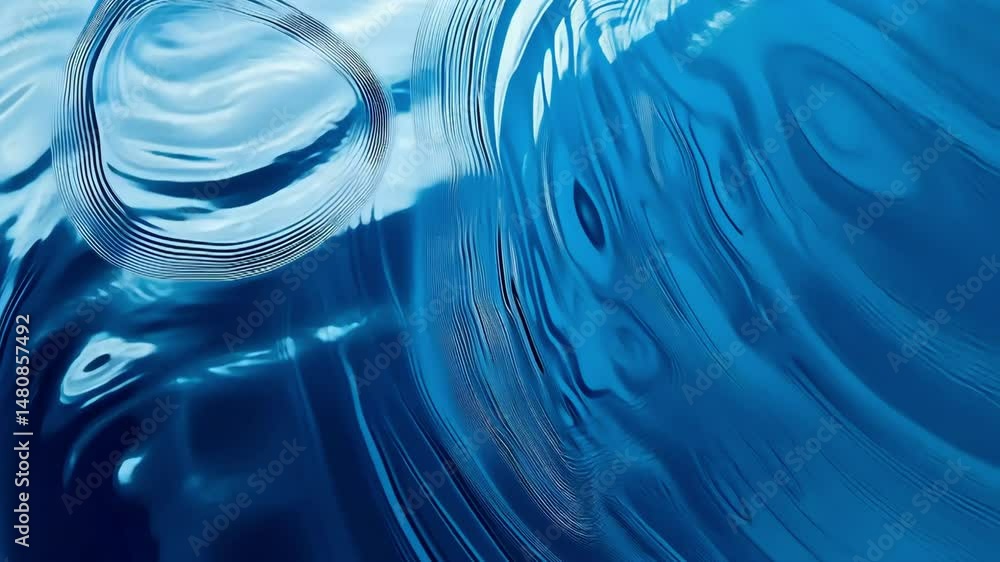 Poster abstract rippled blue surface with light reflections and circular pattern on water texture