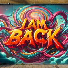 Colorful Urban Street Art with Bold "I Am Back" Lettering on a Wall Mural