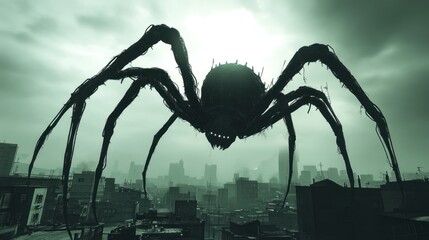 Giant spider over cityscape dark fantasy digital art