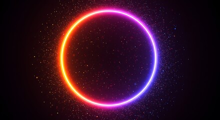 Obraz premium Neon Glowing Circle on Starry Background – Futuristic Light Effect 