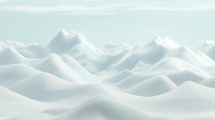 A serene, snow-covered landscape with gentle slopes and peaks.