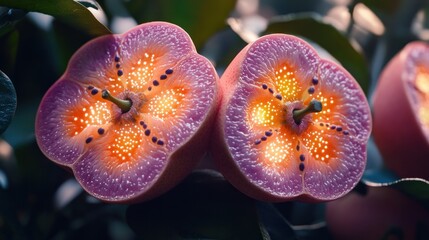 Intricate flower structure vivid orange and purple hues close up macro shot