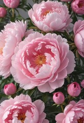 Fototapeta premium Fresh pink peony and rose blooms, whitespace Ideal for feminine designs , white, petals