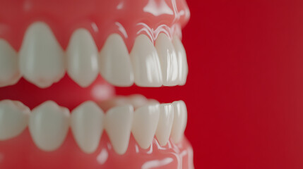 Fototapeta premium Dental Model with White Teeth on a Red Background