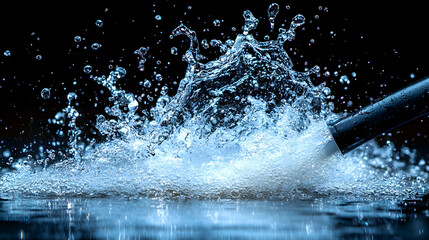 Dynamic water splash, illuminated against a dark background, showcasing texture and movement