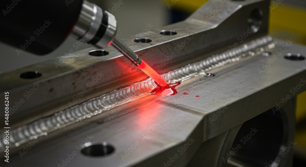 Poster precision welding inspection process - close-up view of a welding inspection process using advanced 