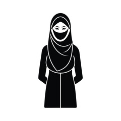 Silhouette illustration of a muslim woman wearing a black hijab and modest clothing for cultural representation