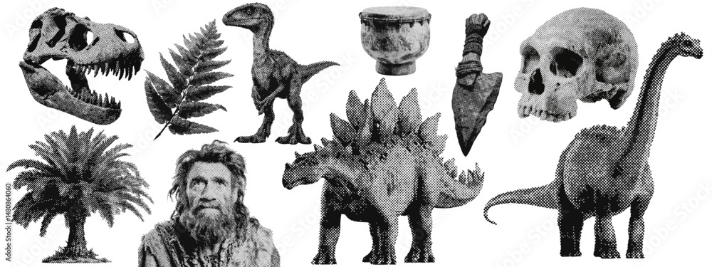 Canvas Prints set of prehistoric dinosaur halftone grunge vector design elements